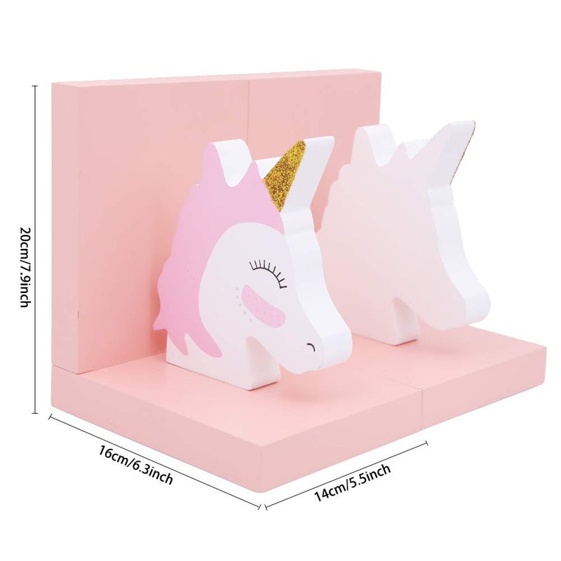 Unigift Cute Pink Unicorn Wooden Book Organizer Bookends Book end Book File Home Office Library Decoration Birthday Gift - Image 2